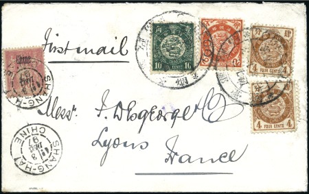 Stamp of China 1897 Cover to France with 10c +4c +4c +2c tied by