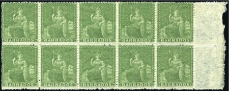 Stamp of Barbados 1861-70 (1/2d) Grass-Green mint og right marginal