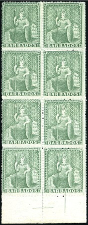 Stamp of Barbados 1861-70 (1/2d) Blue-Green mint og lower marginal b