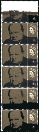 Stamp of Great Britain » Queen Elizabeth II 1965 Churchill 4d (ordinary) in vertical strip of