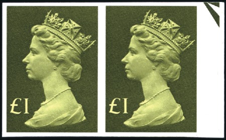 Stamp of Great Britain » Queen Elizabeth II 1977 £1 Bright Yellow Green & Blackish Olive in ri