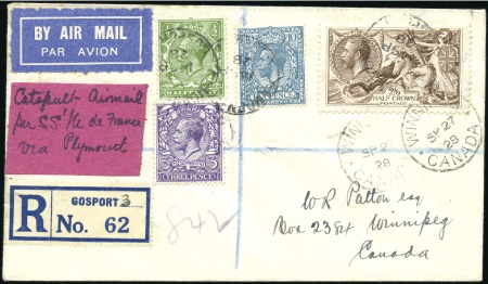 Stamp of Great Britain » King George V 1928 Catapult Post cover sent registered from Gosp