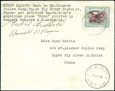 Stamp of New Guinea 1936 (Jun 18) First flight cover from Daru to Mt.