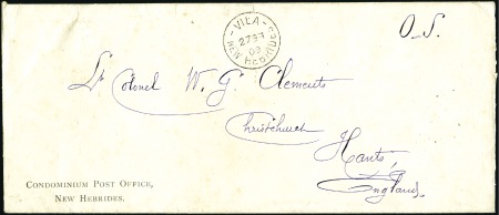 Stamp of New Hebrides Official Mail
1909 (Feb 27) Official free frank