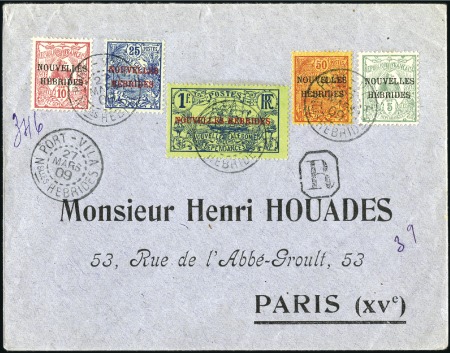 Stamp of New Hebrides 1909 (Mar 27) Philatelic cover with 1908 complete 