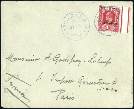 Stamp of New Hebrides 1910 (Sep 16) Envelope to France with 1908 Fiji Ov