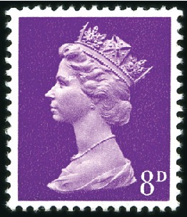 Stamp of Great Britain » Queen Elizabeth II 1970 8d COLOUR TRIAL IN DEEP BRIGHT-MAUVE, pencil