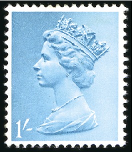 Stamp of Great Britain » Queen Elizabeth II 1970 1s COLOUR TRIAL IN TURQUOISE-BLUE, pencil not