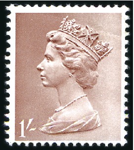 Stamp of Great Britain » Queen Elizabeth II 1970 1s COLOUR TRIAL IN PALE CHESTNUT, pencil nota