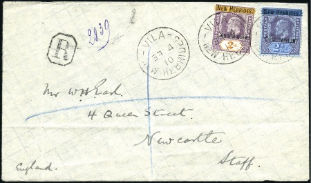 Stamp of New Hebrides 1910 (Feb 4) Envelope sent registered to the UK wi
