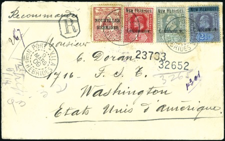 Stamp of New Hebrides 1909 (Mar 9) Envelope sent registered to the USA w
