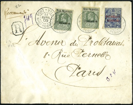 Stamp of New Hebrides 1909 (Apr 11) Envelope sent registered to France w