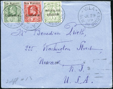 Stamp of New Hebrides 1909 (Jul 29) Envelope to the USA with 1908 Fiji O
