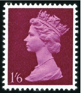 Stamp of Great Britain » Queen Elizabeth II 1970 1s6d COLOUR TRIAL IN DEEP CARMINE AND PALE MA