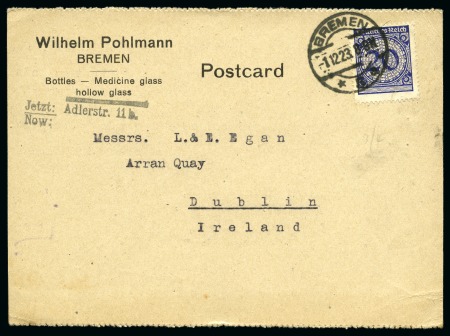 Stamp of Germany » German Empire » German Empire, 1923/32 Weimar Republic GERMAN EMPIRE 1923  20Pf definitive FIRST DAY 1.12.23 on postcard