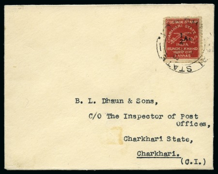 Stamp of Indian States » Charkhari 1939-40 1/2a on 8a brown-red, used on typed address envelope to local Post Office official, fine and rare (SG £950)