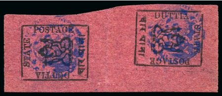 Stamp of Indian States » Duttia 1897-98 4a black on rose, unused, vertical tete-beche pair