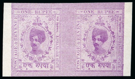 Stamp of Indian States » Kishengarh 1913-16 1r mauve, unused, imperf. pair, fine and scarce (SG £450)