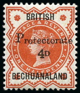 Stamp of Bechuanaland » Bechuanaland Protectorate 1889 4d on 1/2d Vermilion overprint essay with "Protectorate / 4D"