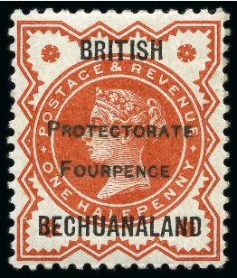 Stamp of Bechuanaland » Bechuanaland Protectorate 1889 4d on 1/2d Vermilion overprint essay with "PROTECTORATE / FOURPENCE"