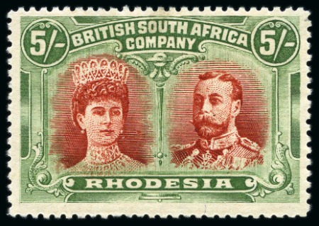 Stamp of Rhodesia 1910-13 Double Head 5s Scarlet & Pale-Yellow mint hr