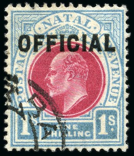 Stamp of South Africa » Natal 1904 Official 1s carmine and pale blue with partial