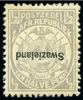 Stamp of Swaziland 1889-90 1/2d Grey (ovpt black) with overprint inverted