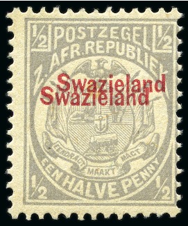 Stamp of Swaziland 1889-90 1/2d Grey (ovpt red) with double overprint