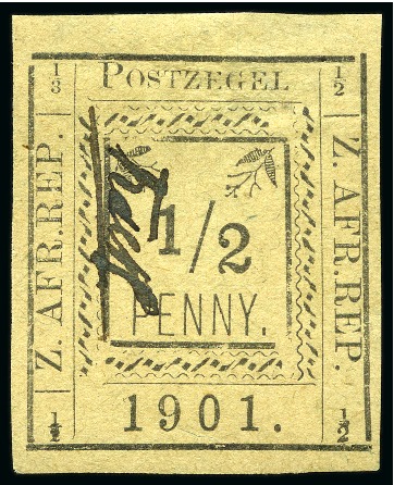 Stamp of South Africa » Pietersburg 1901 1/2d Black on Green with "1/3 at top left and no no bar over lower right 1/2" variety