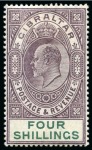 Stamp of Gibraltar 1904-08 2s Green & Blue and 4s Deep Purple & Green