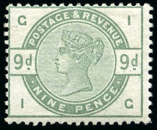 Stamp of Great Britain » 1855-1900 Surface Printed 1883-84 9d Green mint lh with inverted watermark