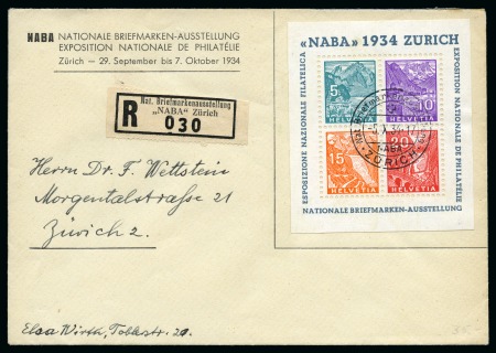 Stamp of Switzerland / Schweiz » Schweiz ab 1907 1934 NABA-Block entwertet mit Ausstellungsstempel 5.X.34