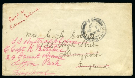 Stamp of Pitcairn Islands 1918 Envelope to Maryport, England, forwarded to Liverpool