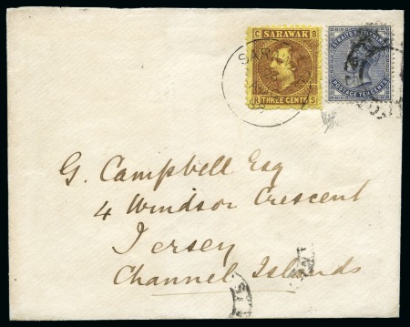 Stamp of Sarawak 1888 Envelope to Jersey, bearing a Sarawak 3c brown