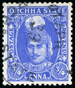 Stamp of Indian States » Orchha 1939-42 3/4a bright blue, used, fine and scarce (SG £170)