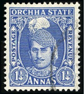 Stamp of Indian States » Orchha 1939-42 1 1/4a blue, used, fine and scarce (SG £170)