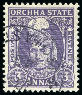 Stamp of Indian States » Orchha 1939-42 3a slate-violet, used, fine and scarce (SG £180)