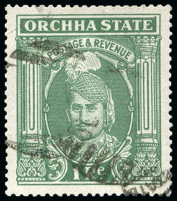 Stamp of Indian States » Orchha 1939-42 1r grey-green, used, fine and very rare (SG £1'000)