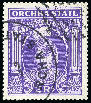 Stamp of Indian States » Orchha 1939-42 2r bright violet, used, fine and very rare (SG £1'500)