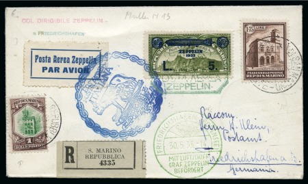 Stamp of Italy » San Marino 1933 Reg'd Zeppelin cover to Germany with 3 stamps,