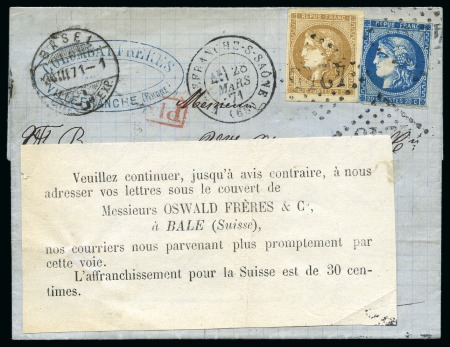Stamp of France » Guerre de 1870-1871 Lettre de Villefranche s Saone 28.03.1871 pour Mulhouse