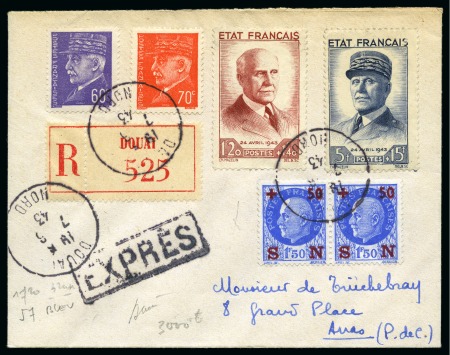 Stamp of France Variété de couleur sur le 1F20 +1F40 Pétain en rouge-brun
