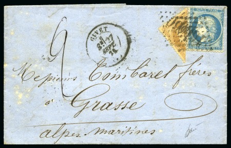 Stamp of France 10c Lauré coupé sur lettre avec 20c Siège obl. GC