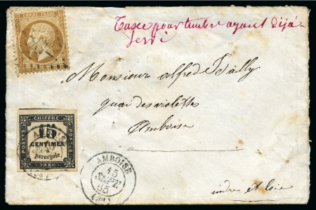 Stamp of France » Timbres-Taxe 15c Taxe carré obl. Amboise 15.09.1865 sur enveloppe