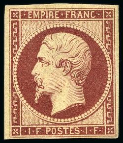 Stamp of France 1F Napoléon ND, Réimpression de 1862 de couleur carmin