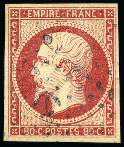 Stamp of France 80c Napoléon ND, un exemplaire avec rare oblitération