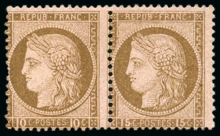 Stamp of France 15c ERREUR DE COULEUR en paire avec 10c normal, neuf