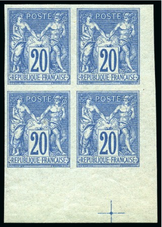 Stamp of France 20c Sage non émis, NON DENTELE en bloc de 4 coin de