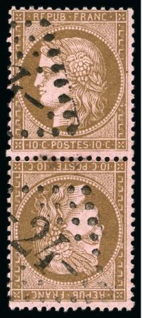 Stamp of France 10c Cérès en paire TETE-BECHE verticale obl. losange