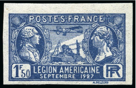 Stamp of France 1927 Légion américaine 1F50 bleu NON DENTELE, neuf